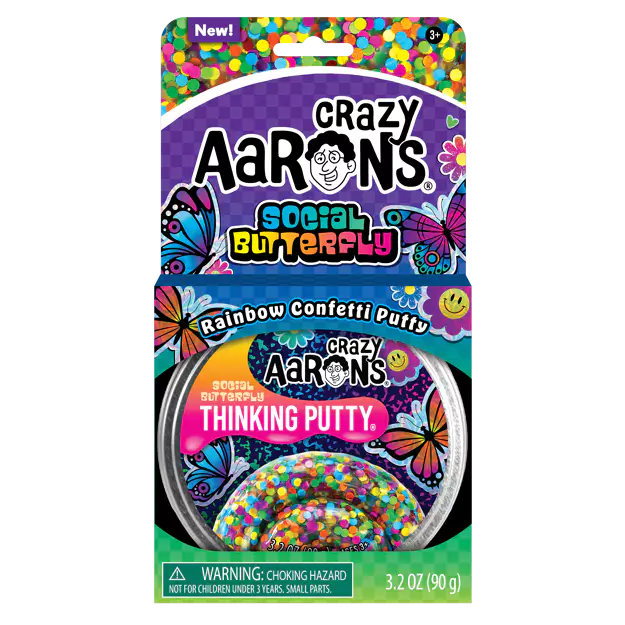 Crazy Aaron's Social Butterfly Thinking Putty – Rainbow Confetti Toy