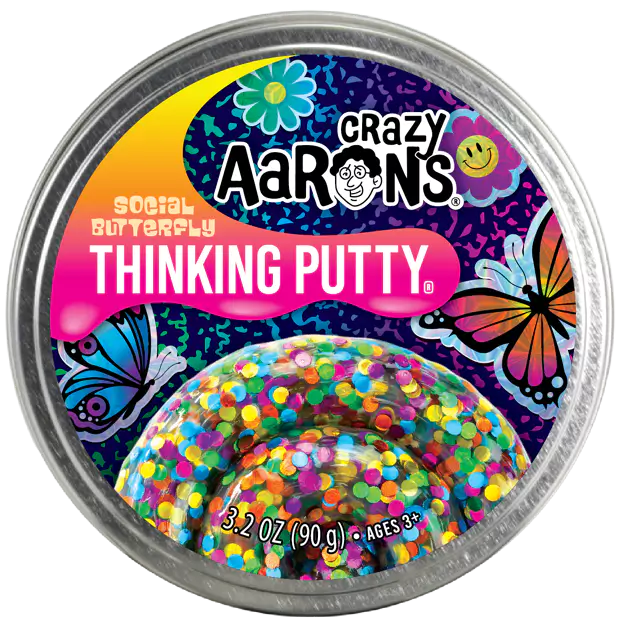 Crazy Aaron's Social Butterfly Thinking Putty – Rainbow Confetti Toy
