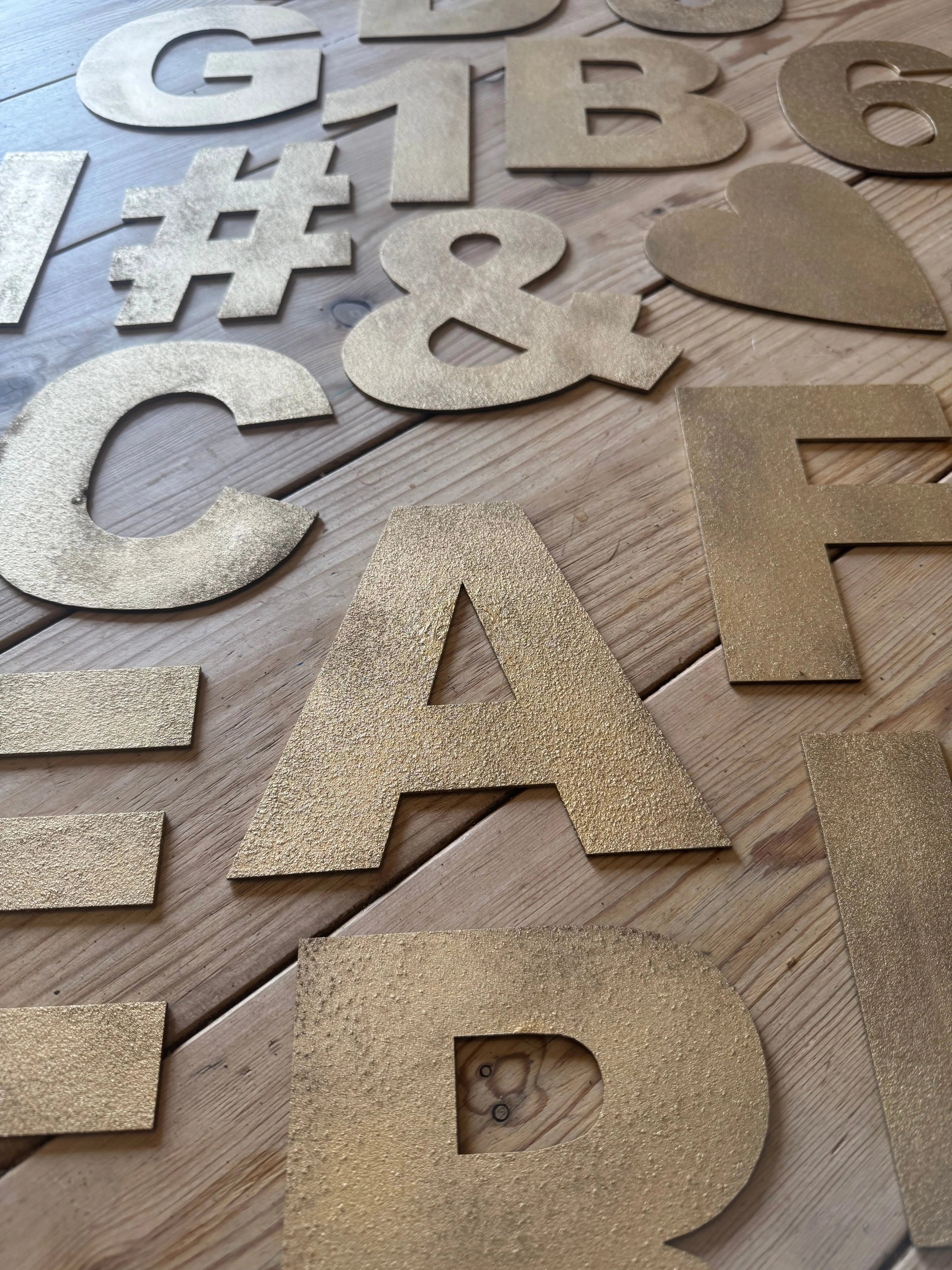 Rustic Warehouse Gold Metal Alphabet Letters – Vintage Fat Font Signage