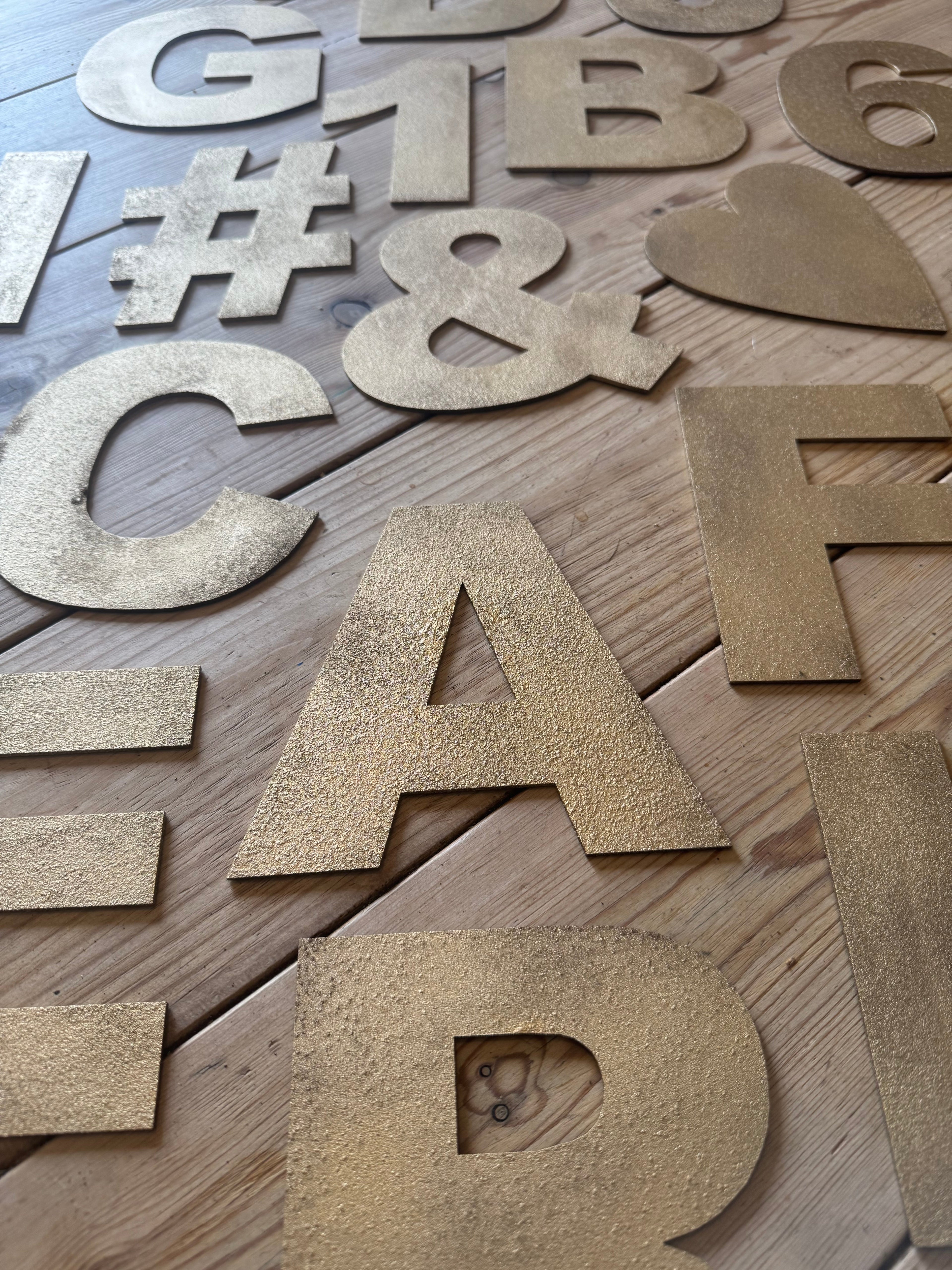 Rustic Warehouse Gold Metal Alphabet Letters – Vintage Fat Font Signage