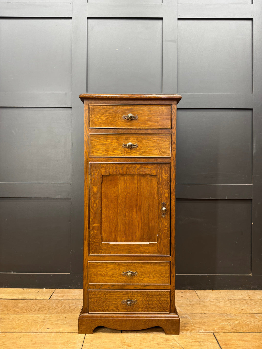 Preloved Oak Slim Tall Cupboard Cabinet Drawers Storage Unit Furniture Bedside