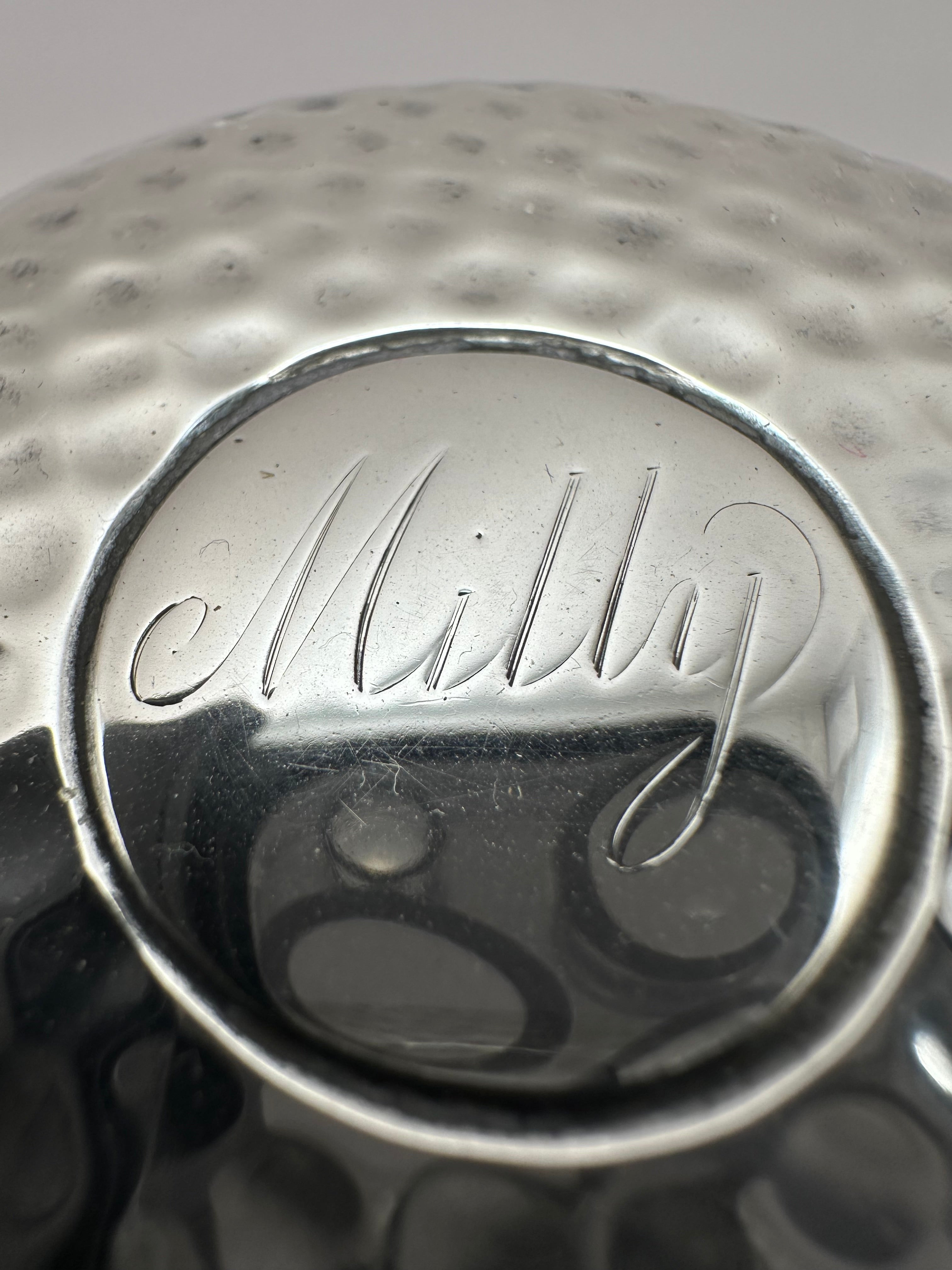 Antique Solid Sterling Silver Topped Cut Glass Pot  / Inscribed With Milly
