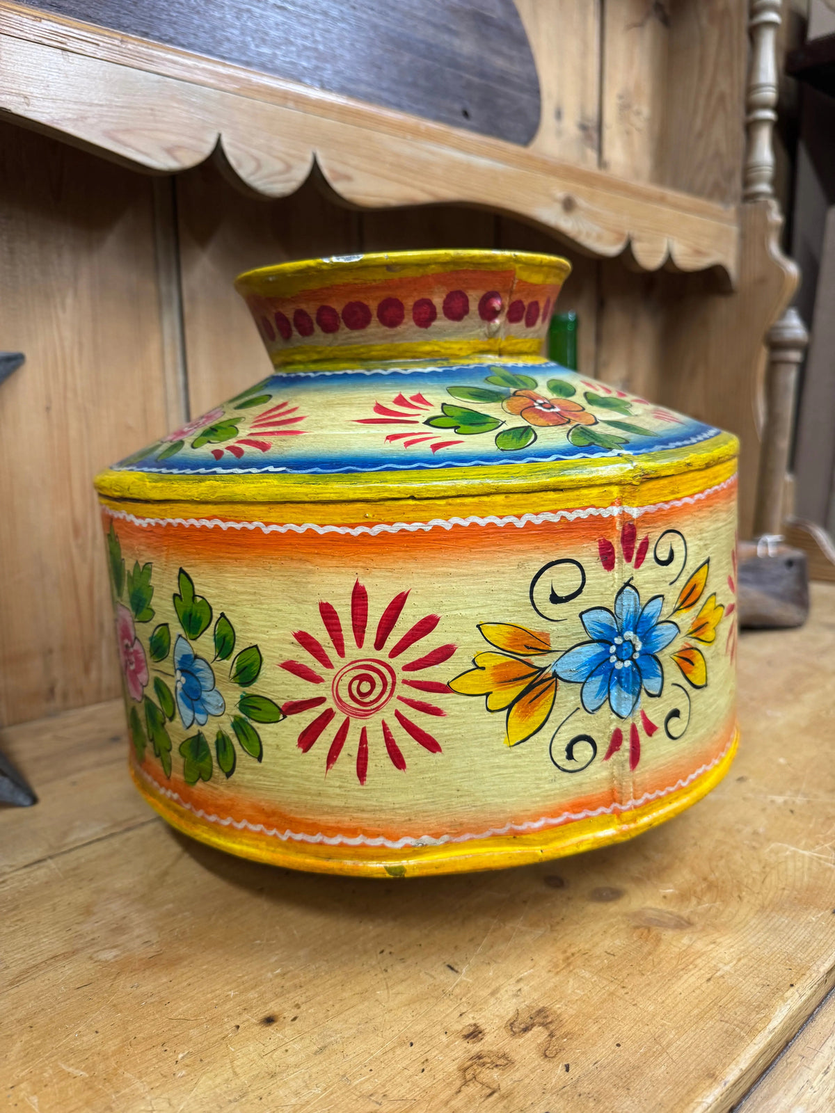 Rustic Warehouse Norfolk Vintage Hand Painted Indian Metal Water Pot