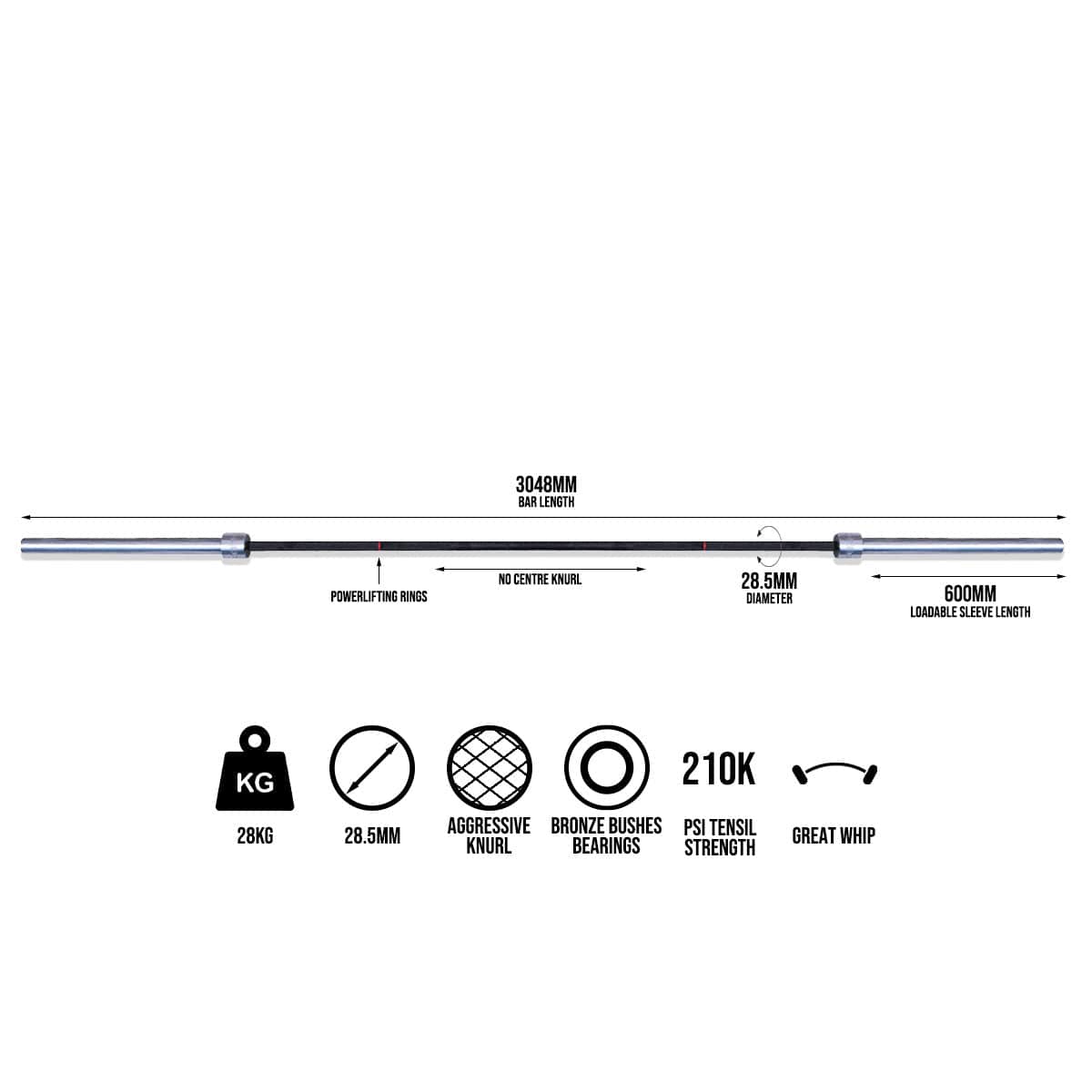Cerberus Strength Kratos Strongman Barbell – 10ft Deadlift Bar