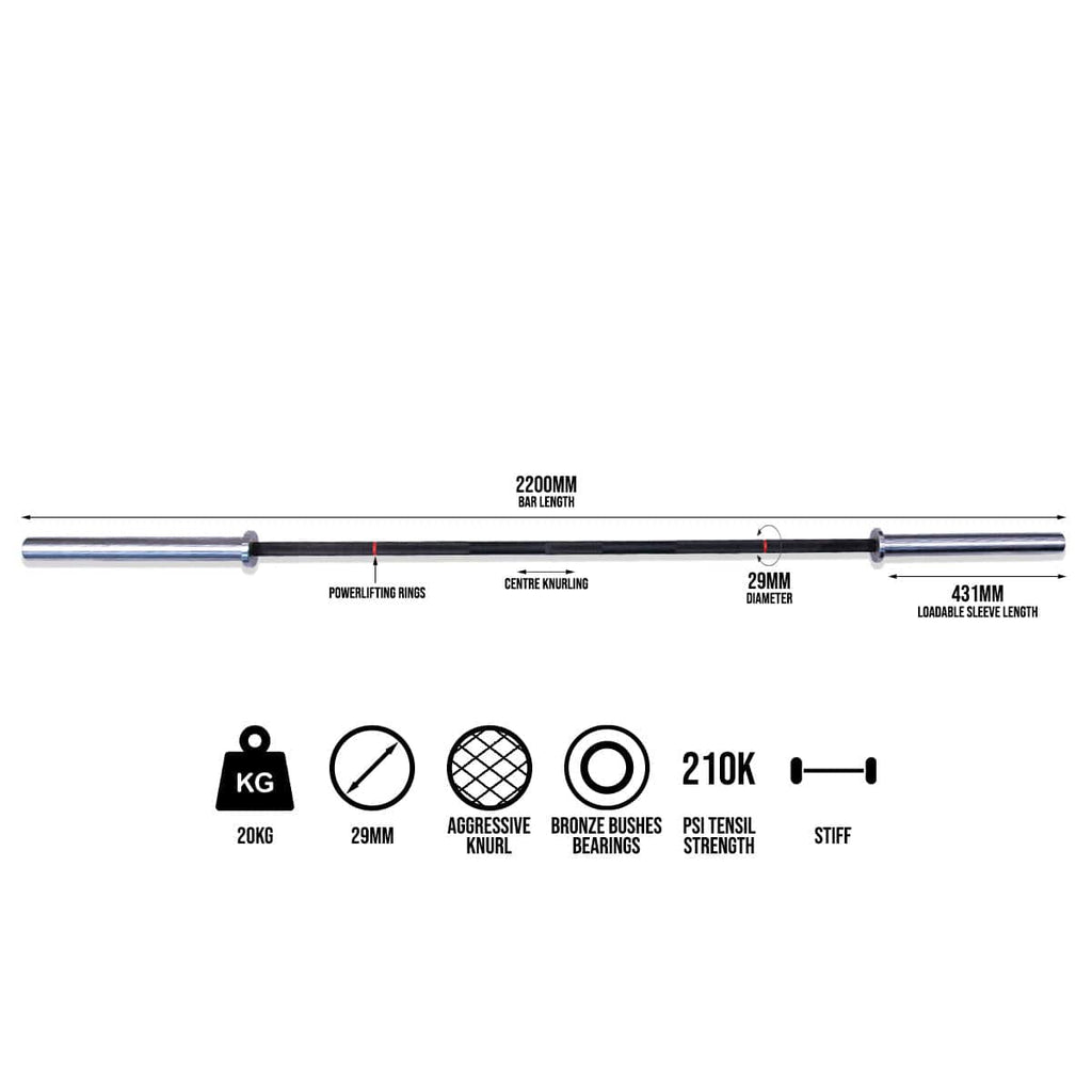 CERBERUS Strength Power Bar – 20kg Elite Powerlifting Barbell, 29mm