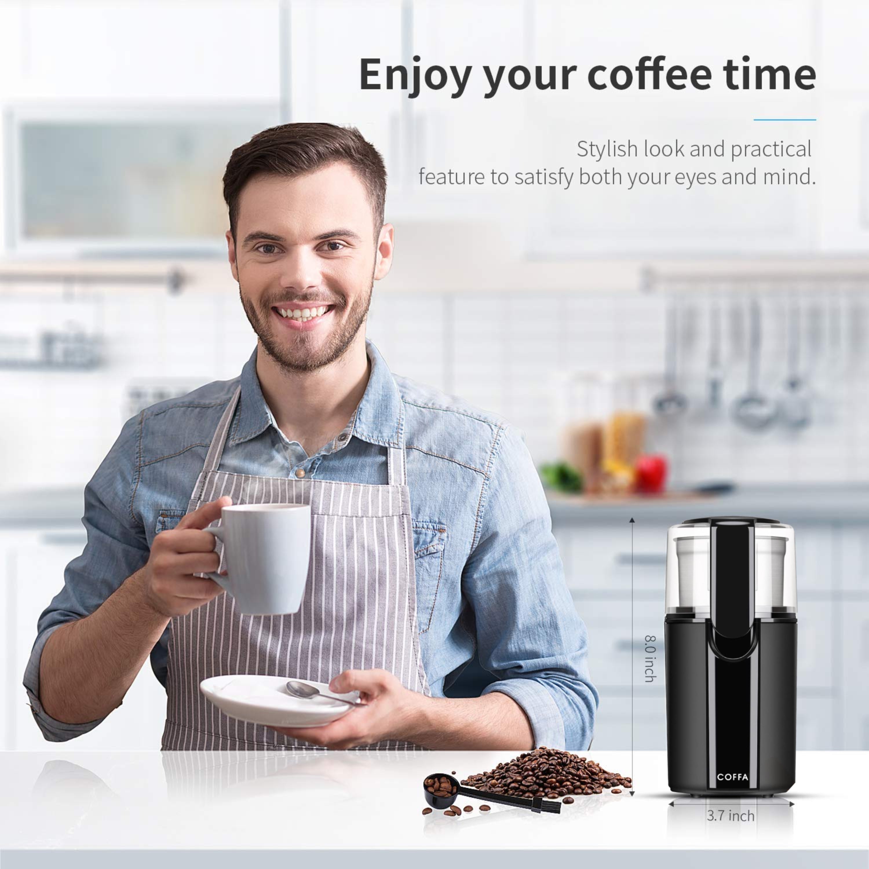 COFFA Electric Coffee Grinder - 200W Wet & Dry Stainless Steel Bowls