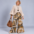 White & Gold Compass Print Palazzo Trousers