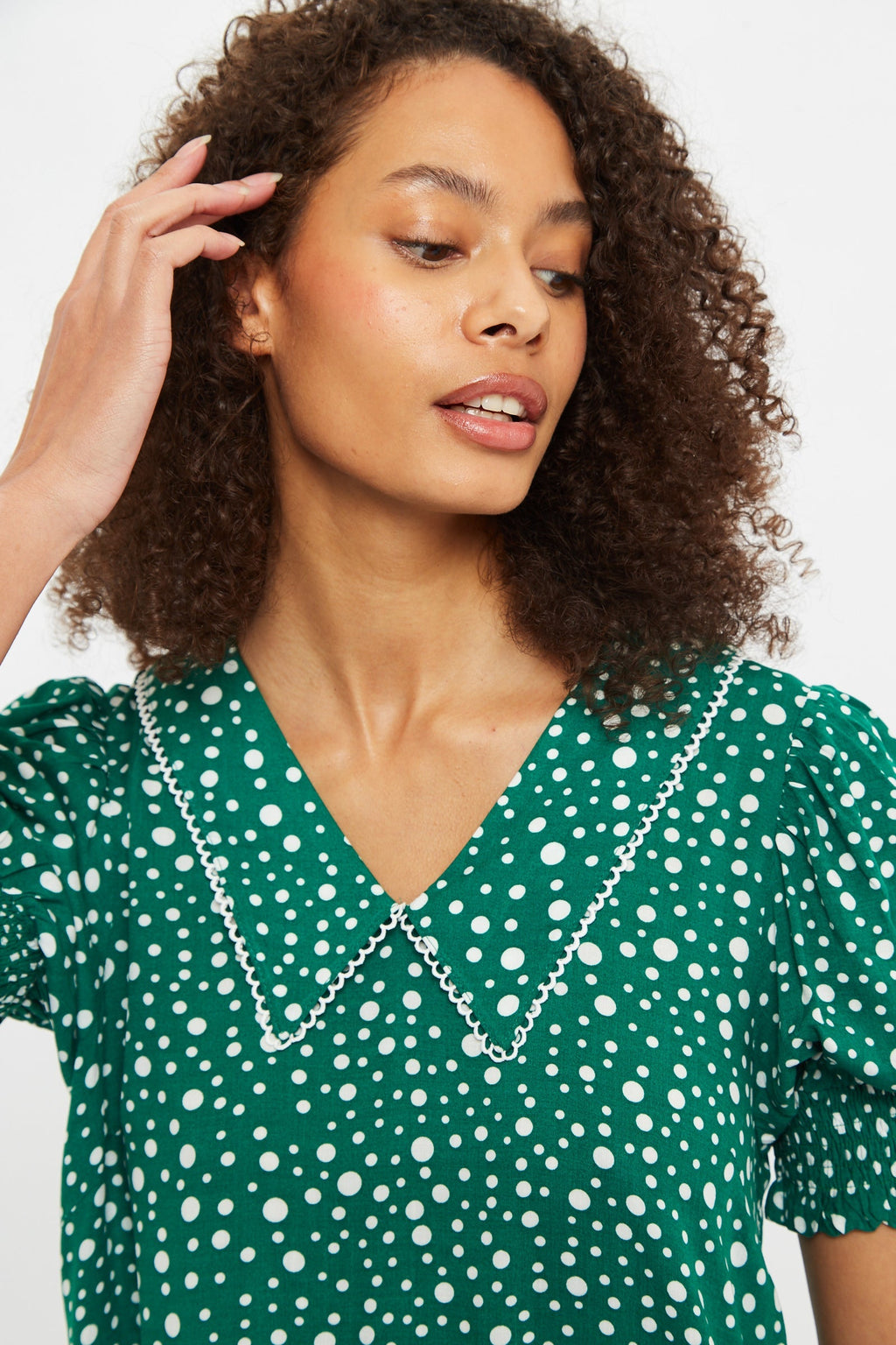 Louche Cora Spot It Print Statement Collar Short Sleeve Mini Dress