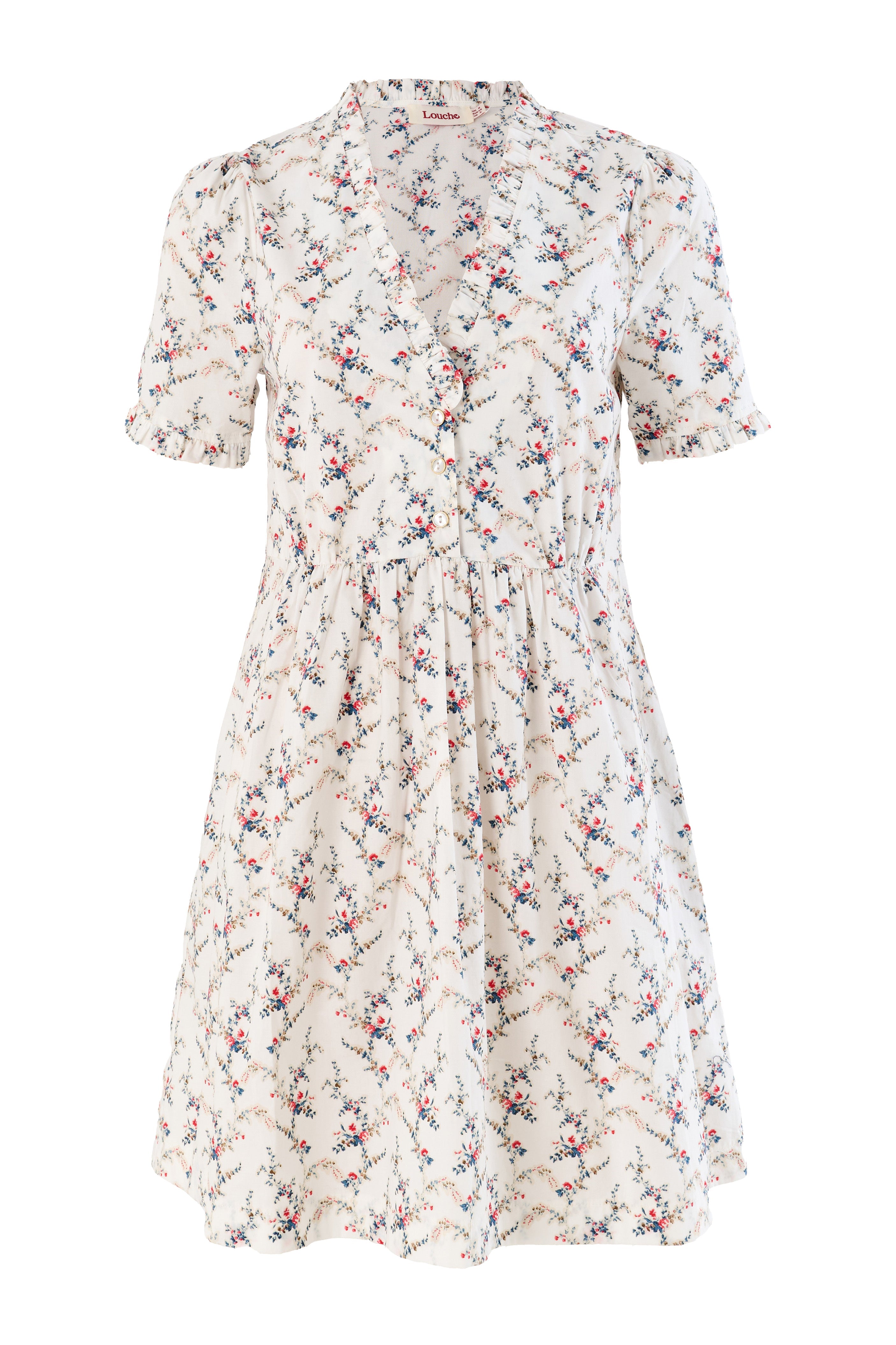 Cosima Regency Print Frill V-Neck Mini Dress