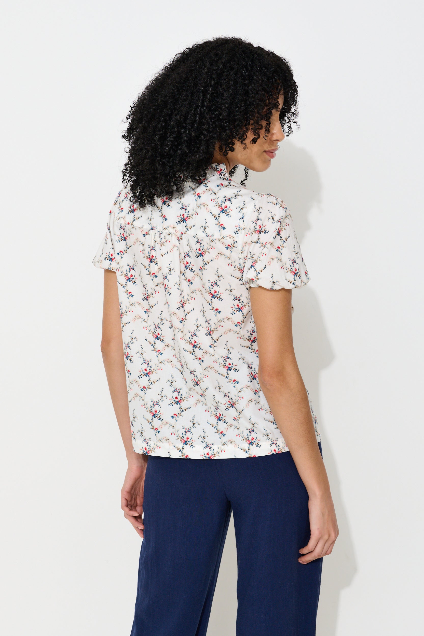 Cressida Regency Print Frill Trim V-Neck Blouse