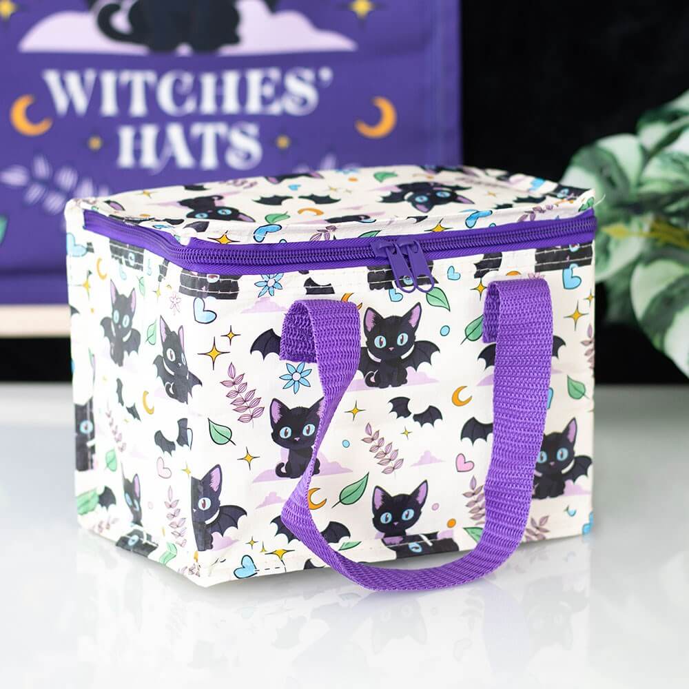 Kate's Clothing Cute and Creepy Cat Print Insulated Lunch Bag – Purple
