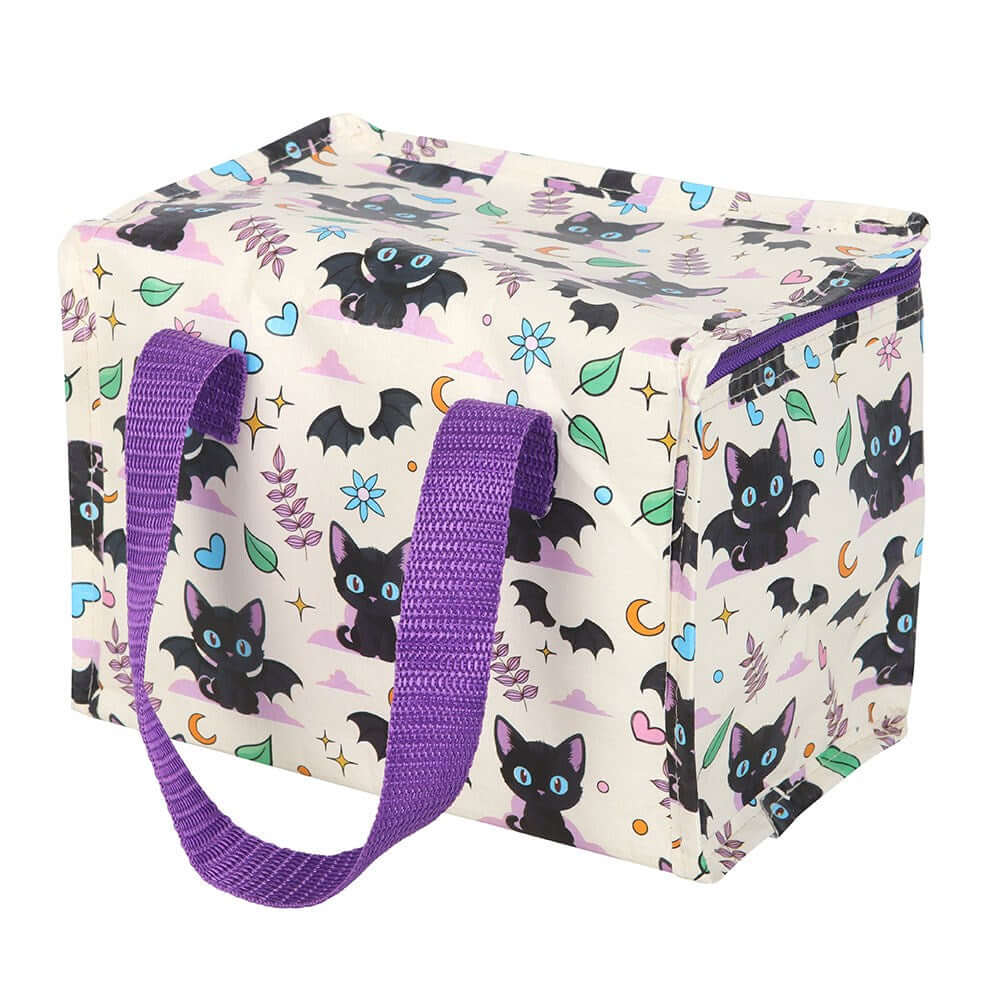 Kate's Clothing Cute and Creepy Cat Print Insulated Lunch Bag – Purple