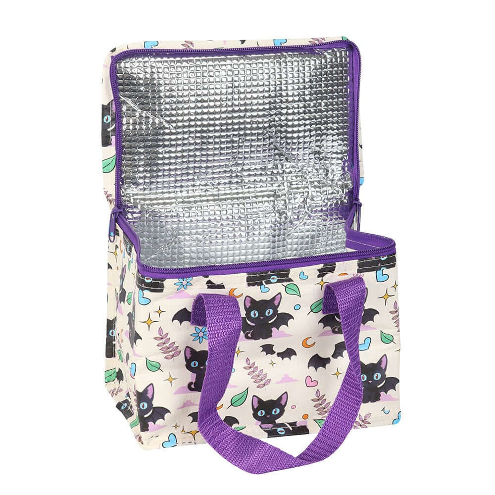 Kate's Clothing Cute and Creepy Cat Print Insulated Lunch Bag – Purple