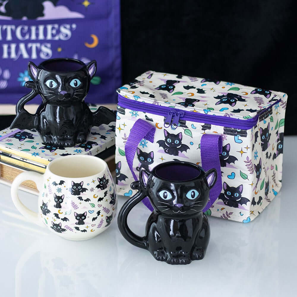 Kate's Clothing Cute and Creepy Cat Print Insulated Lunch Bag – Purple