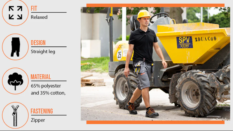 Black Hammer Mens Cargo Work Shorts | Heavy Duty Multi-Pocket Workwear