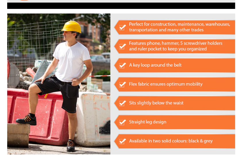 Black Hammer Mens Cargo Work Shorts | Heavy Duty Multi-Pocket Workwear