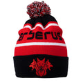 CERBERUS Strength Alpine Bobble Beanie – Red & Black Acrylic Knit Hat