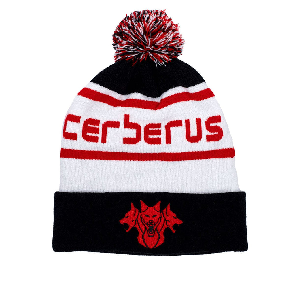 CERBERUS Strength Alpine Bobble Beanie – White Acrylic Knit Winter Hat