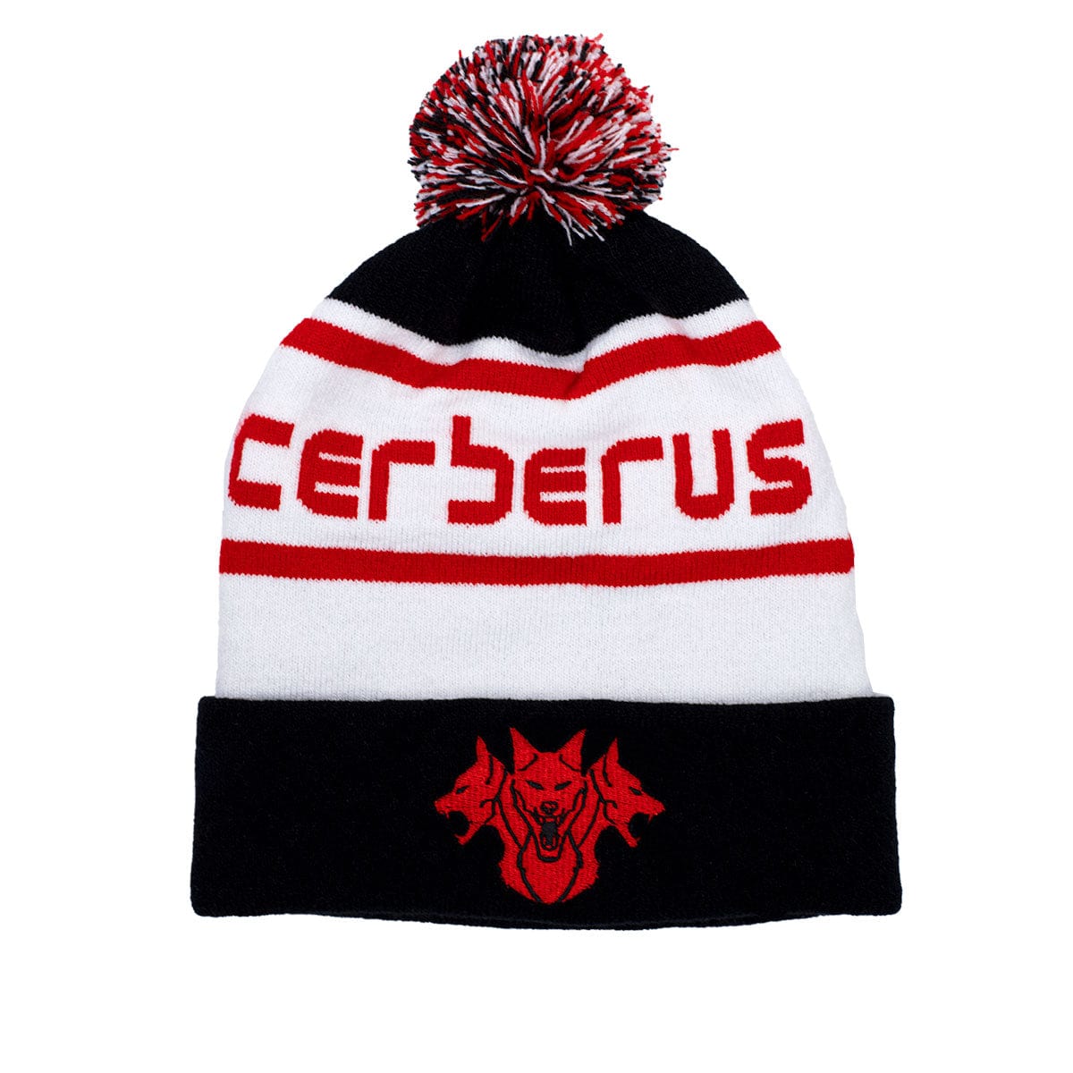 CERBERUS Strength Alpine Bobble Beanie – White Acrylic Knit Winter Hat