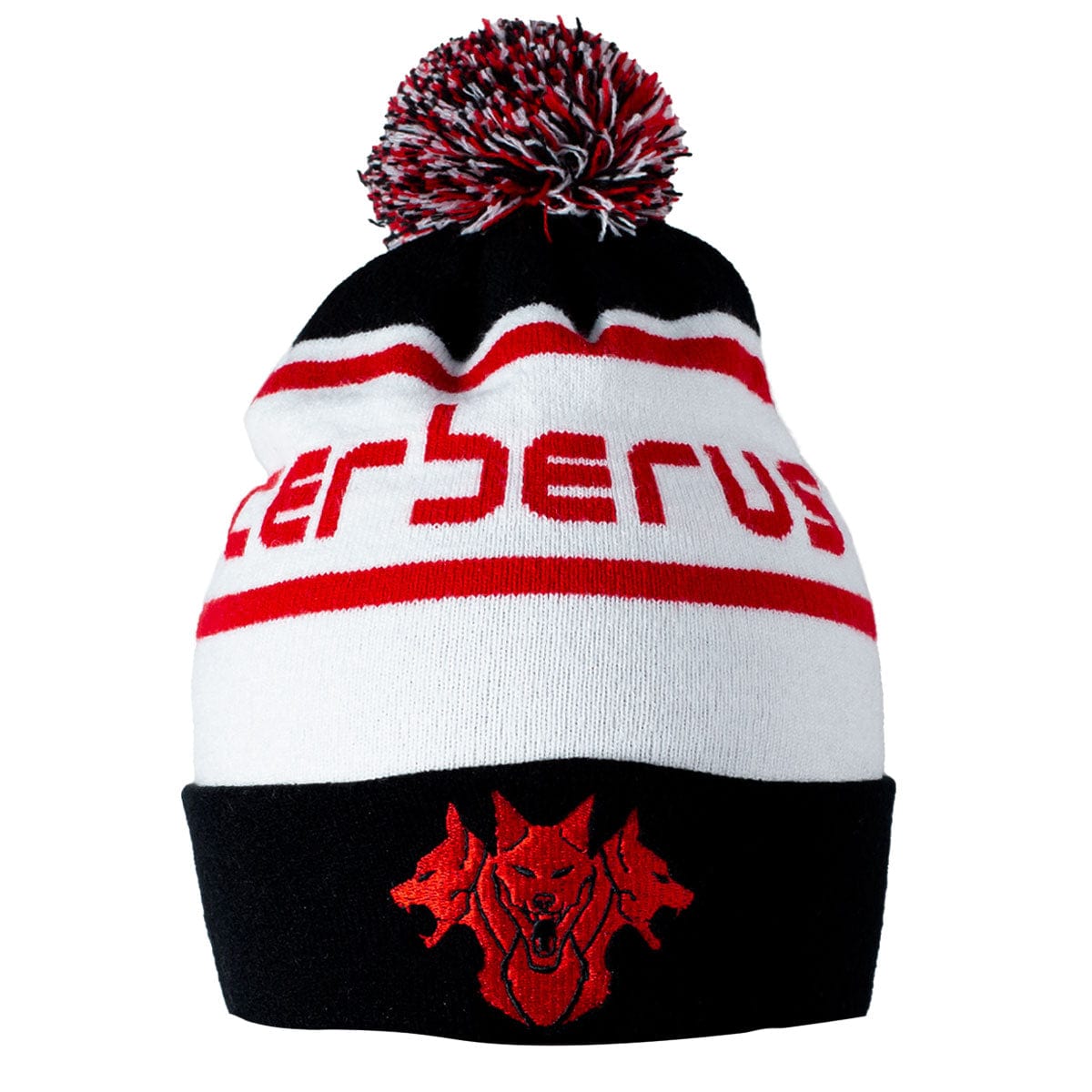 CERBERUS Strength Alpine Bobble Beanie – White Acrylic Knit Winter Hat