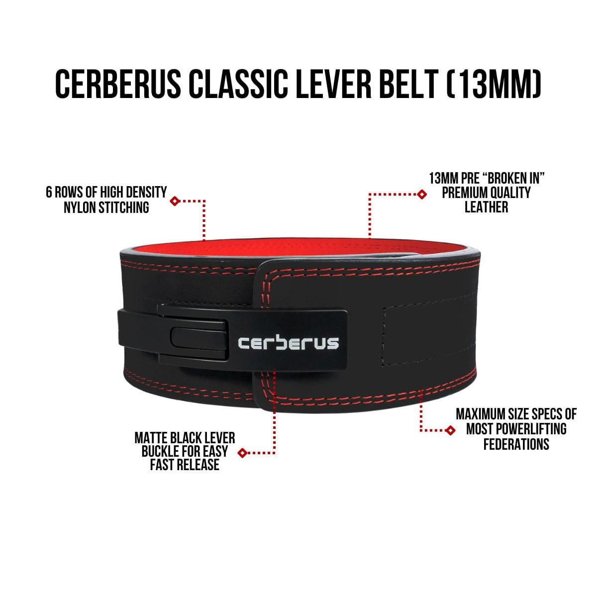 Cerberus Strength 13mm Lever Belt – Premium Leather Powerlifting Belt