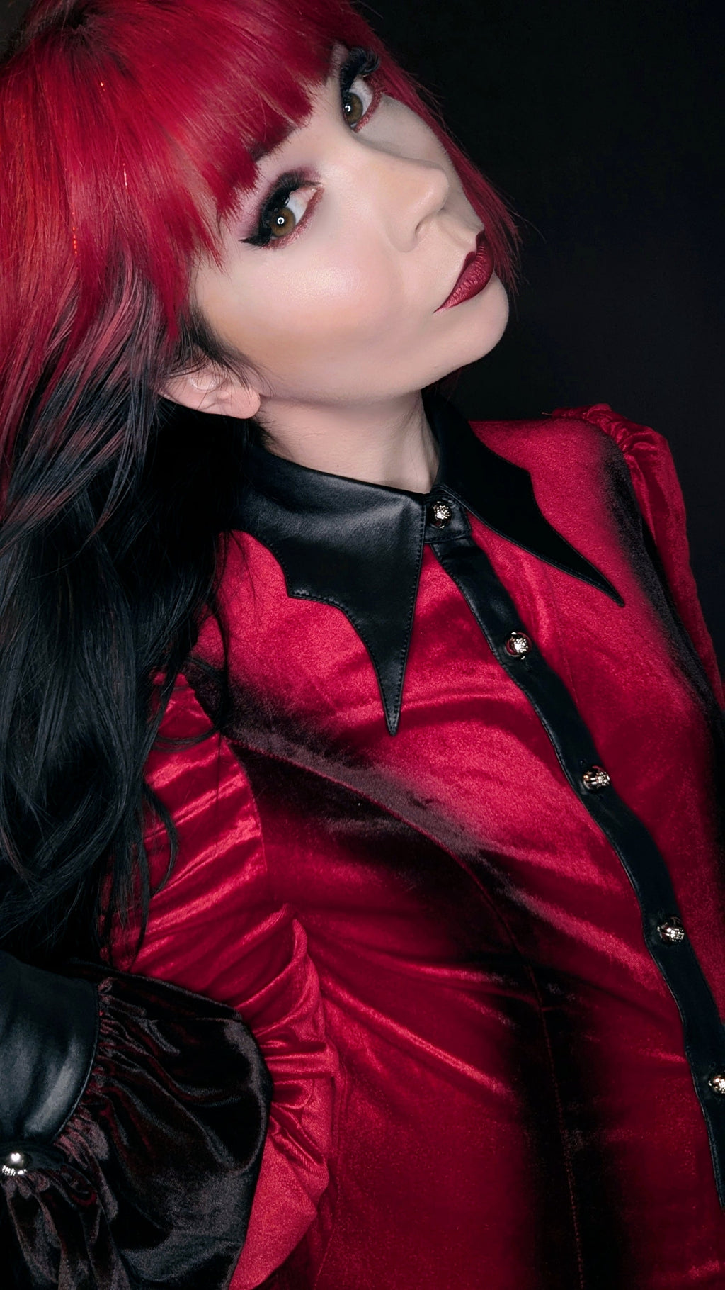 Punk Rave Fawn Gradient Printed Shirt | Red Velvet Ruffled Top
