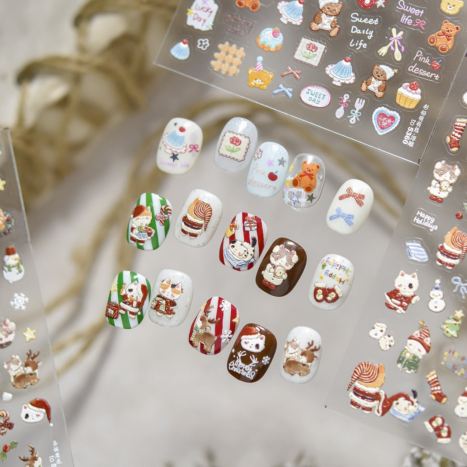 LuLuFun Studio Christmas Kitty Nail Deco Stickers - Holiday Nail Art