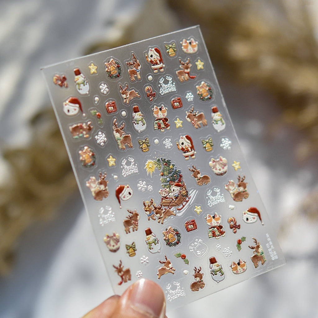 Christmas Kitty Nail Deco Stickers – LuLuFun Studio Holiday Nail Art