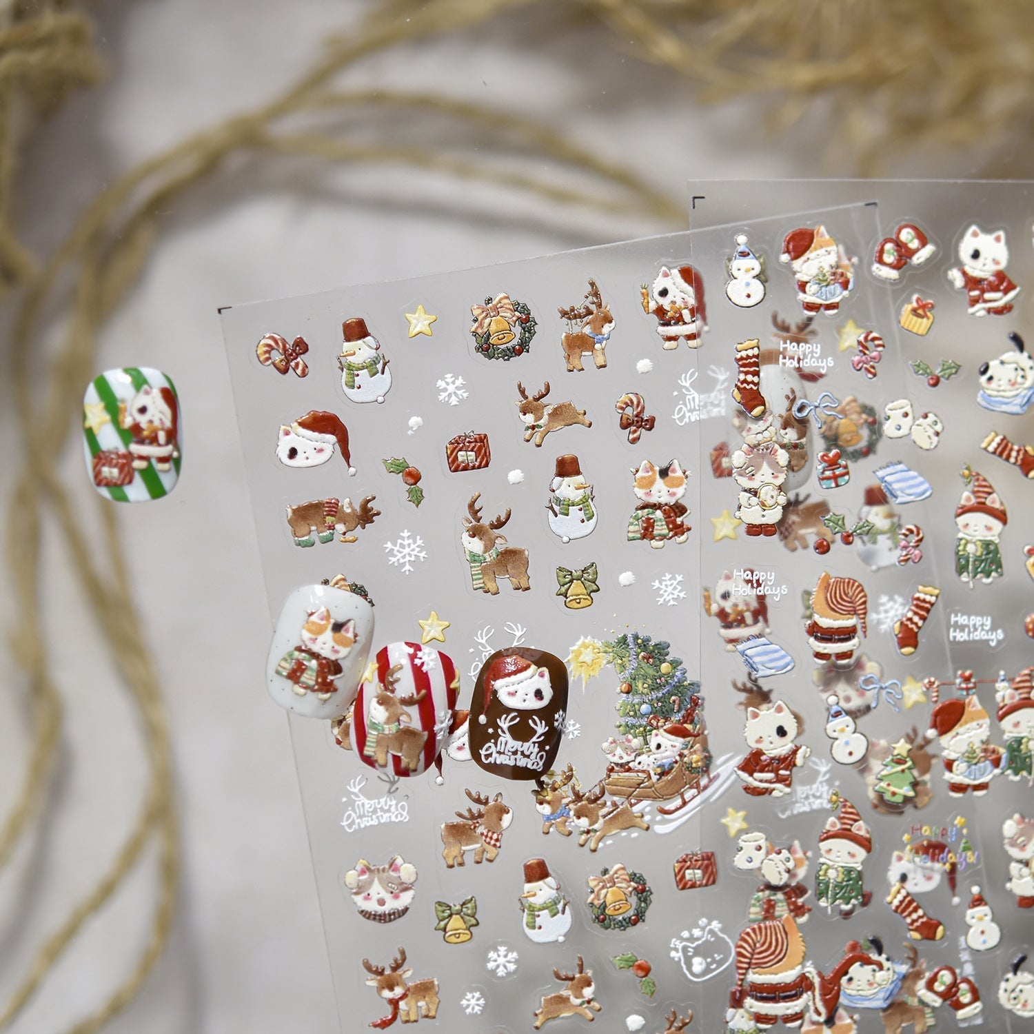 LuLuFun Studio Christmas Kitty Nail Deco Stickers - Holiday Nail Art