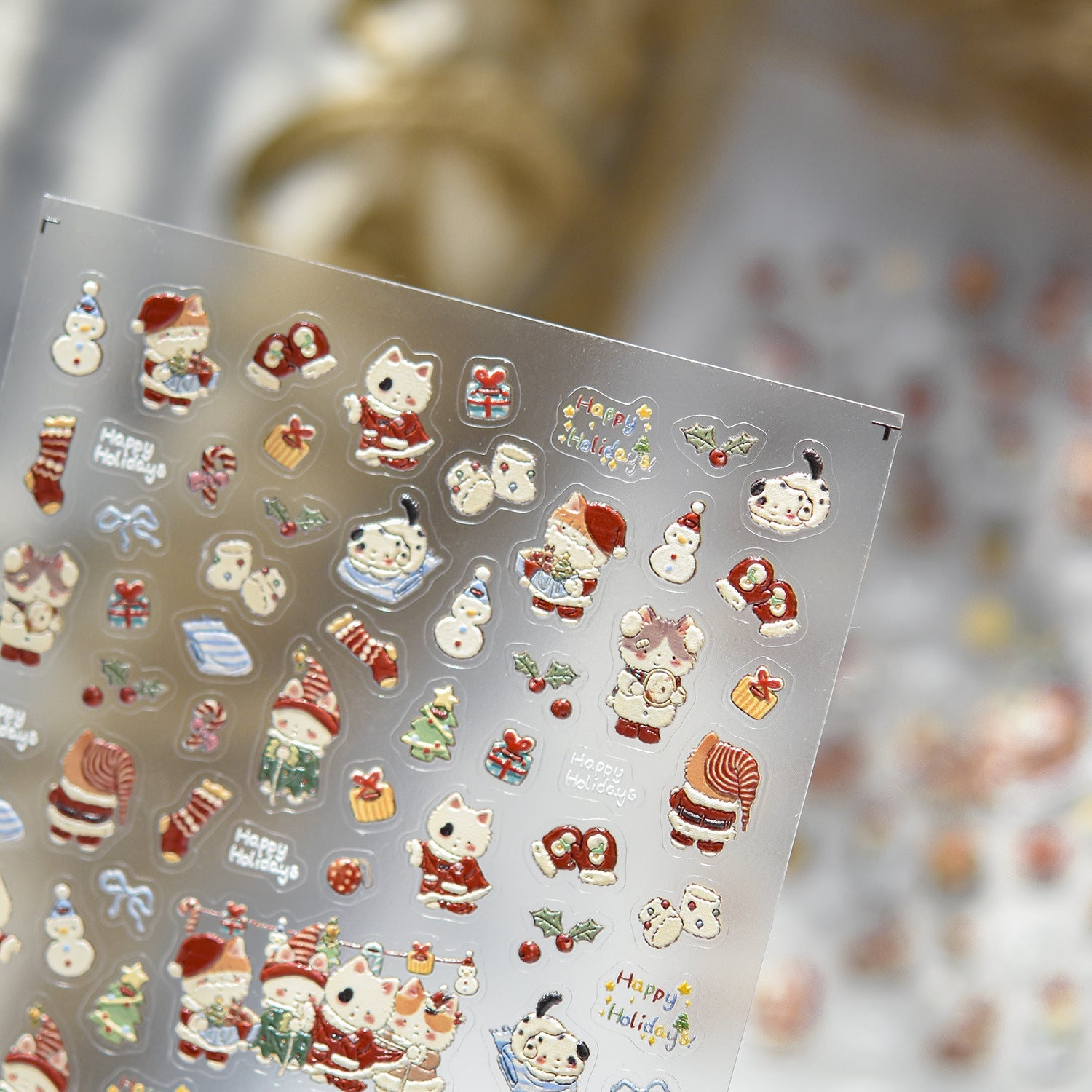 Christmas Kitty Nail Deco Stickers – LuLuFun Studio Holiday Nail Art
