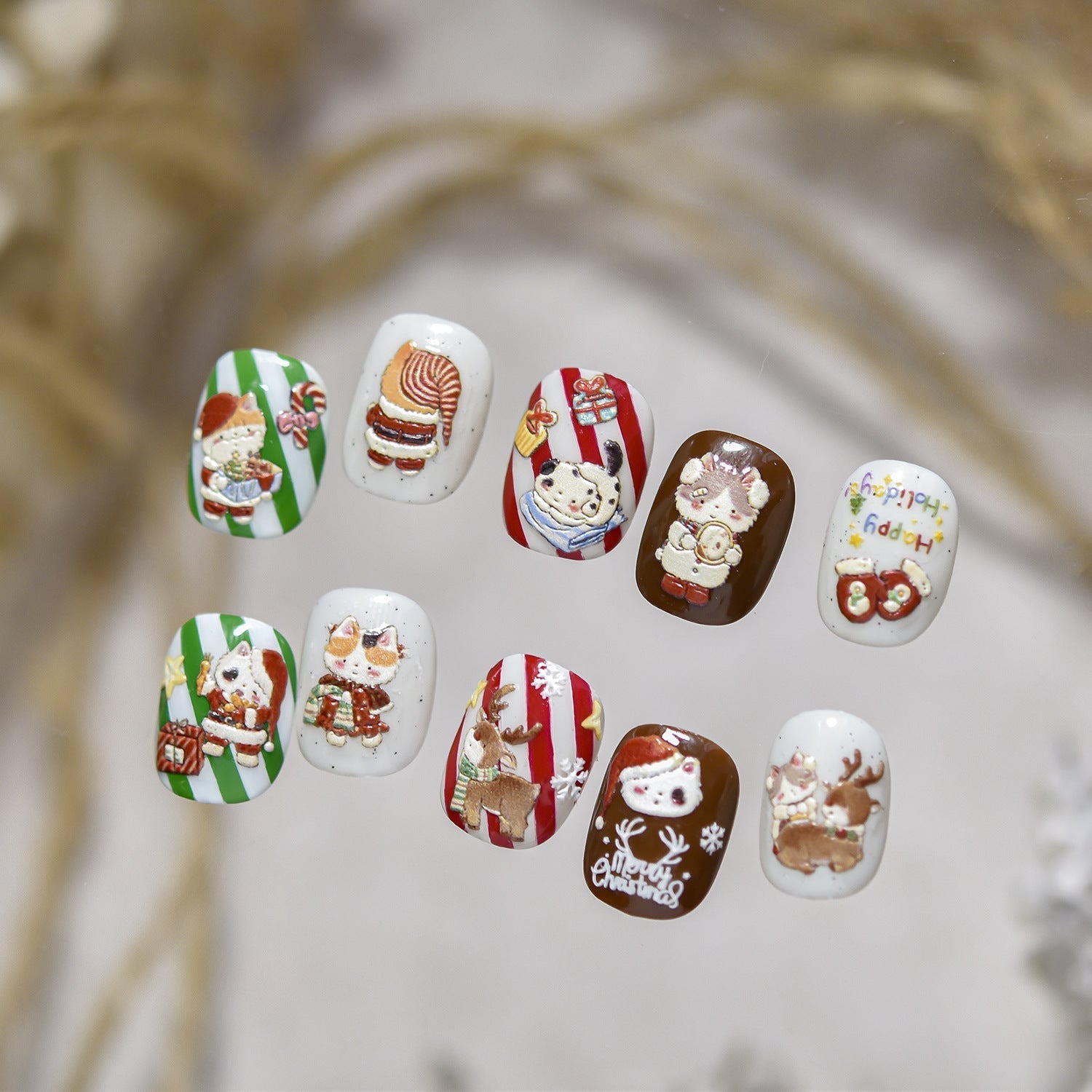 LuLuFun Studio Christmas Kitty Nail Deco Stickers - Holiday Nail Art