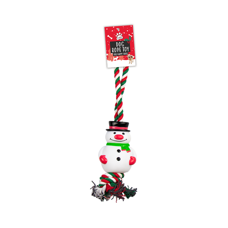 PoundFun Christmas Snowman Rope Dog Toy – Durable Holiday Tug & Chew Toy