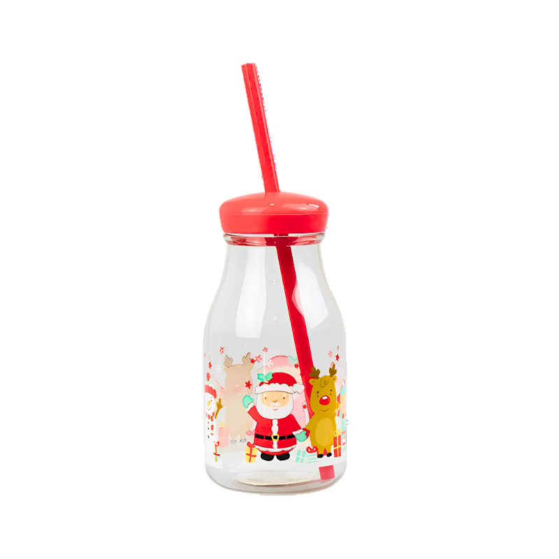 PoundFun Christmas Kids Water Bottle with Straw - Festive Holiday Design