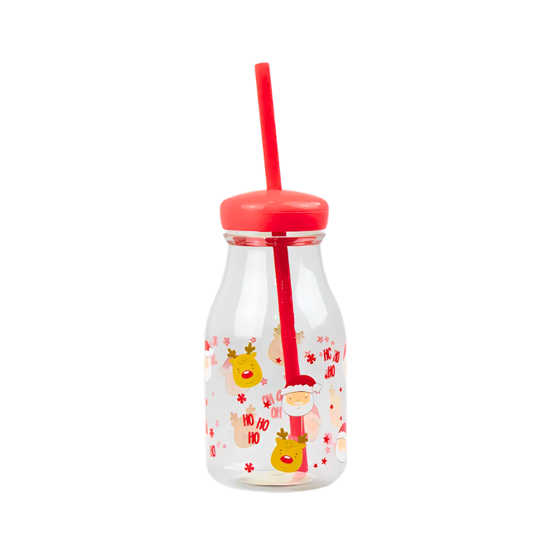 PoundFun Christmas Kids Water Bottle with Straw - Festive Holiday Design