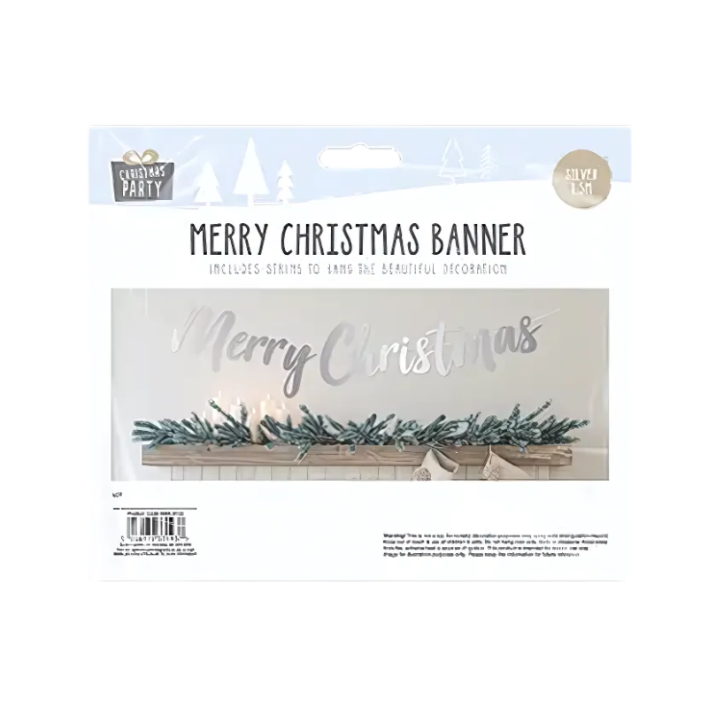 PoundFun Christmas Silver Banner – Festive Holiday Party Wall Decoration