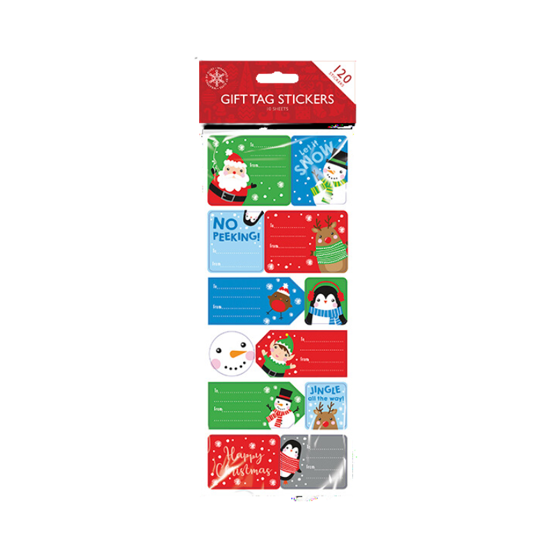 PoundFun Christmas Sticky Gift Tags – 120 Pack Self-Adhesive Labels