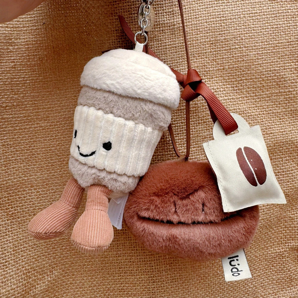 LuLuFun Studio Coffee Bean Plush Bag Charm – Scented Keychain Brown
