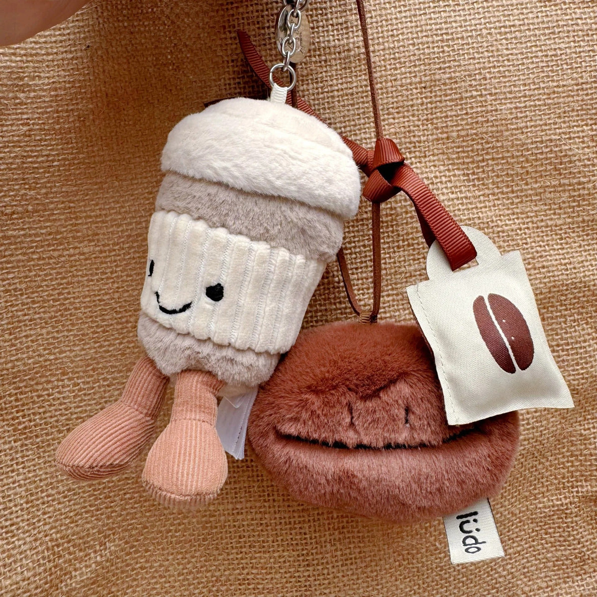 LuLuFun Studio Coffee Bean Plush Bag Charm – Scented Keychain Brown