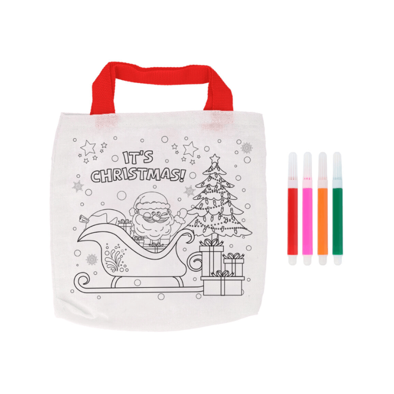 PoundFun Colour Your Own Christmas Bag – DIY Reusable Gift Tote with Pens