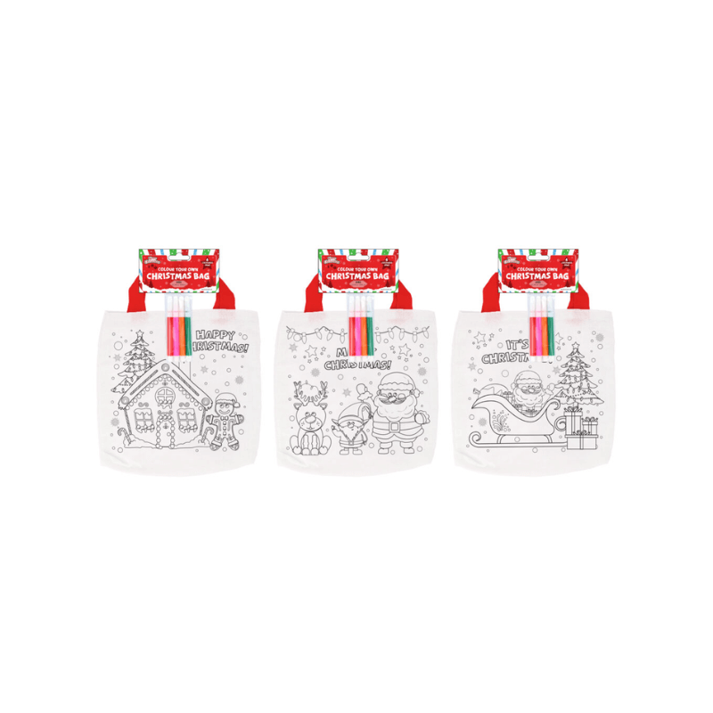 PoundFun Colour Your Own Christmas Bag – DIY Reusable Gift Tote with Pens