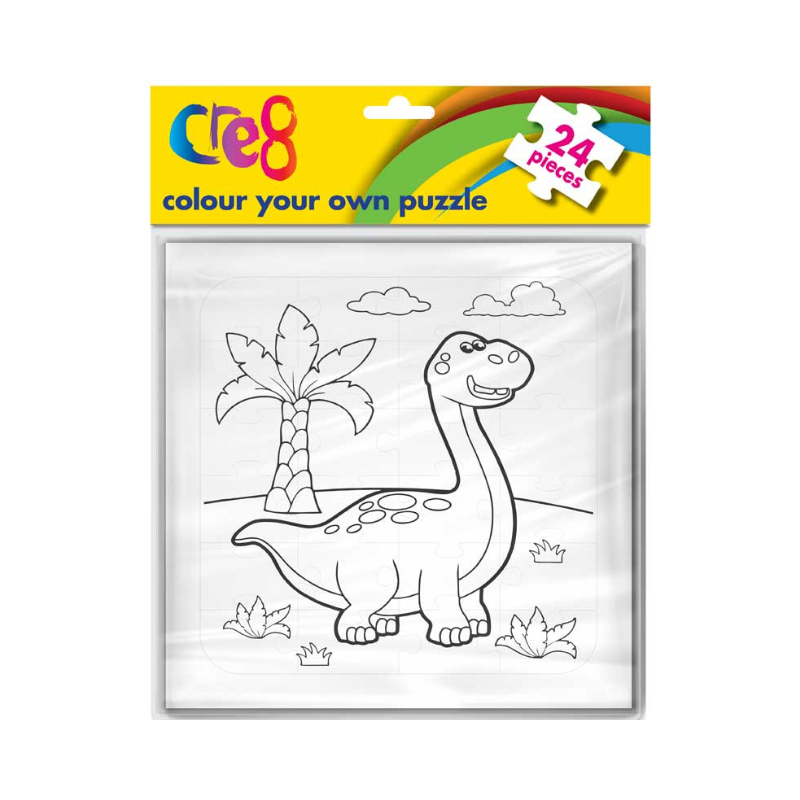 PoundFun Colour Your Own Plane & Dinosaur Jigsaw Puzzles - 2 Pack