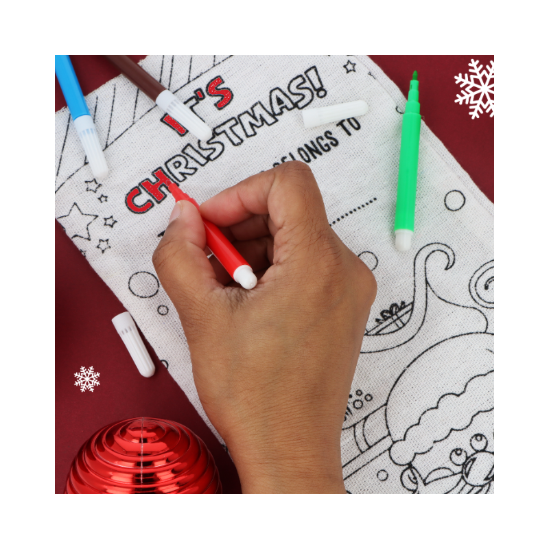 PoundFun DIY Colour Your Own Christmas Stocking with 4 Felt Tip Pens