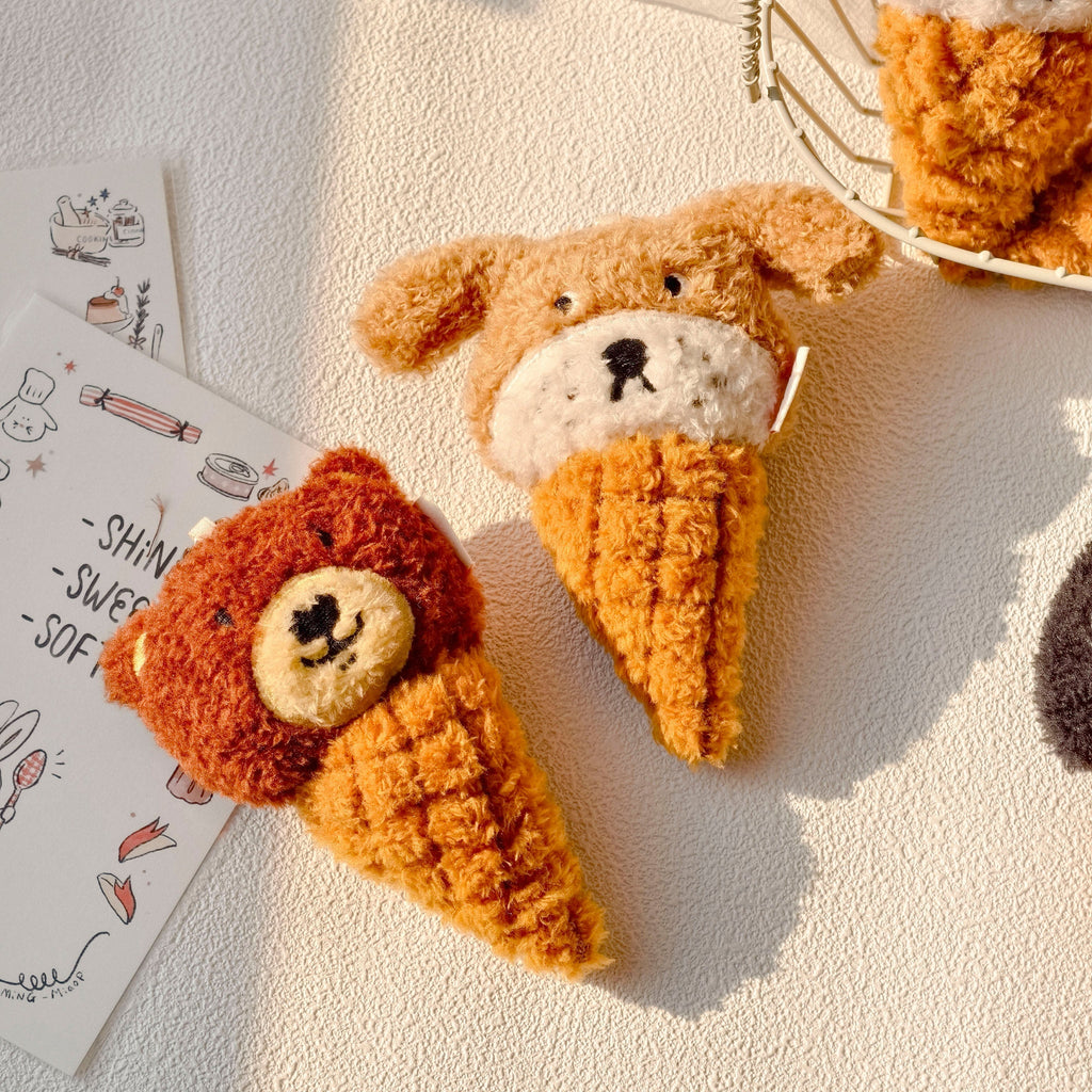 LuLuFun Studio Brown Bear Ice Cream Cone Sherpa Plush Bag Charm