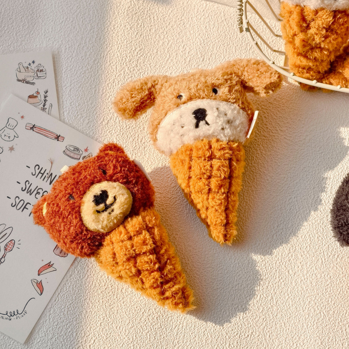 LuLuFun Studio Brown Bear Ice Cream Cone Sherpa Plush Bag Charm