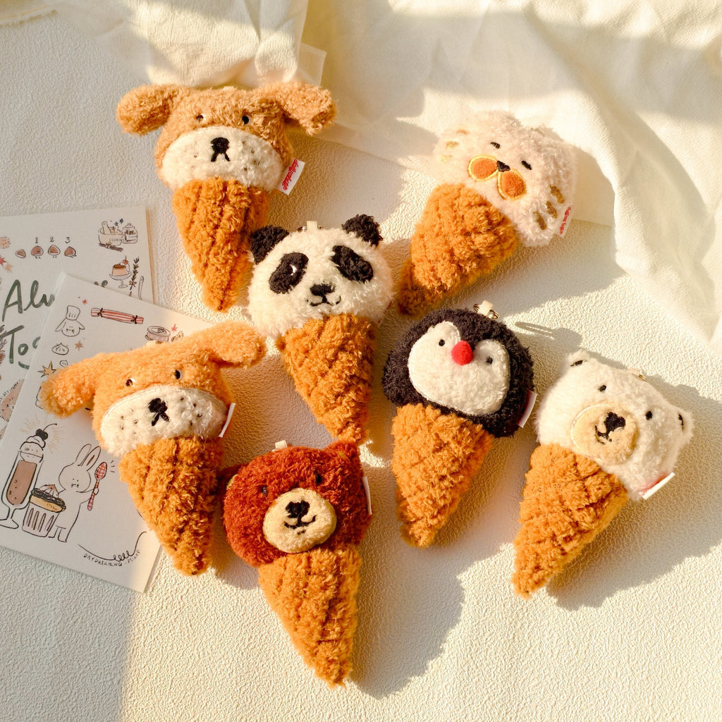 LuLuFun Studio Brown Bear Ice Cream Cone Sherpa Plush Bag Charm