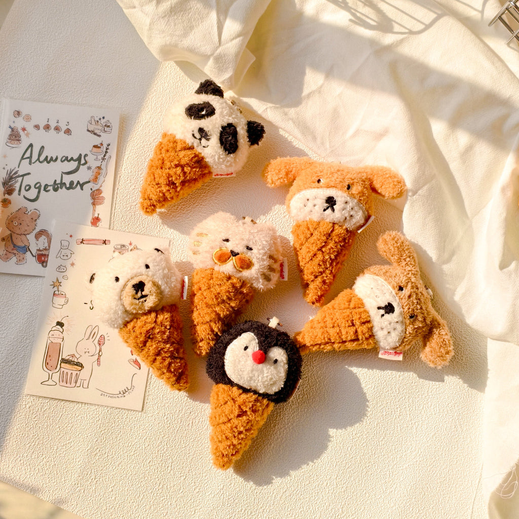 LuLuFun Studio Panda Ice Cream Cone Plush Bag Charm - Kawaii Keychain