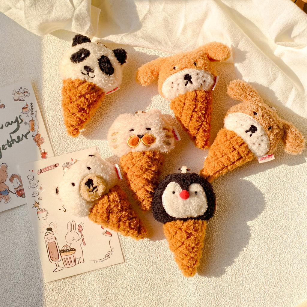 LuLuFun Studio Puppy Ice Cream Cone Plush Charm - Kawaii Bag Keychain