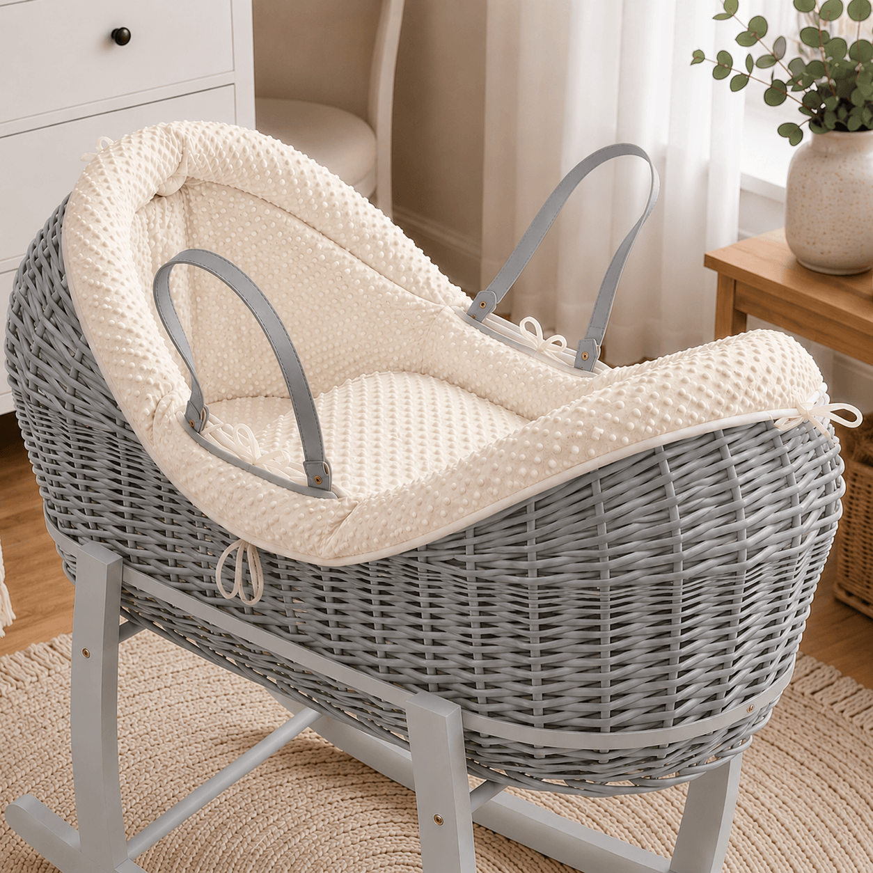 For Your Little One Wicker Deluxe Pod Moses Basket with Rocking Stand