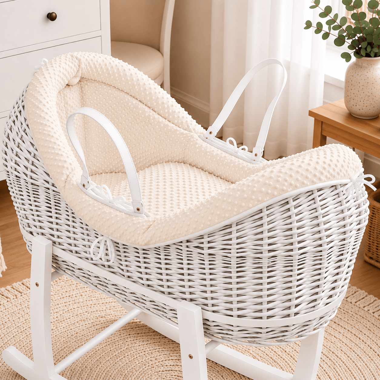 For Your Little One Wicker Deluxe Pod Moses Basket with Rocking Stand