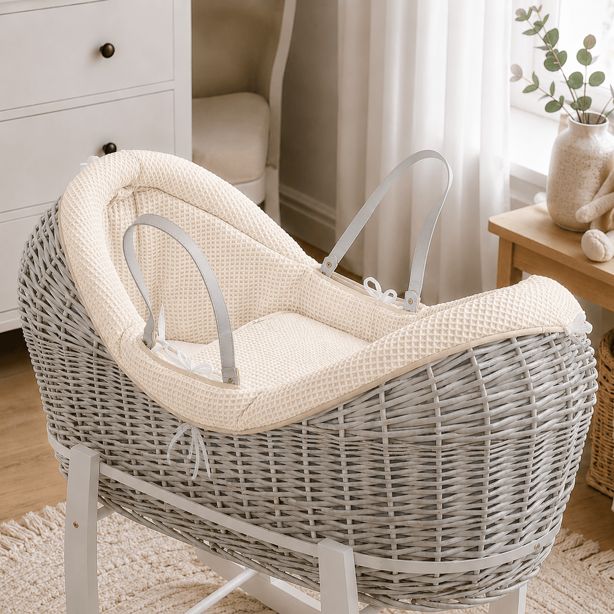 For Your Little One Wicker Deluxe Pod Moses Basket with Rocking Stand